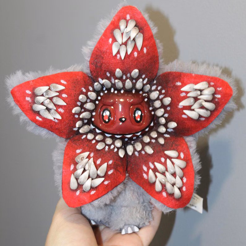 Red Flower Doll Plush Keyring Handmade