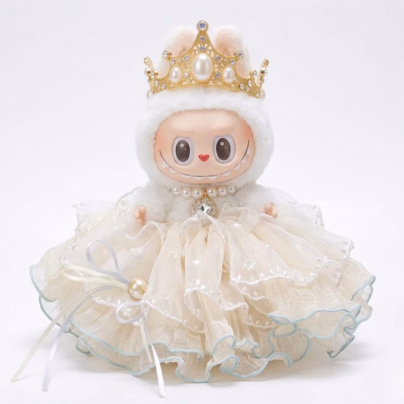Labubu Clothes White Pearl Ballgown Crown Set Inspired by Bridgerton